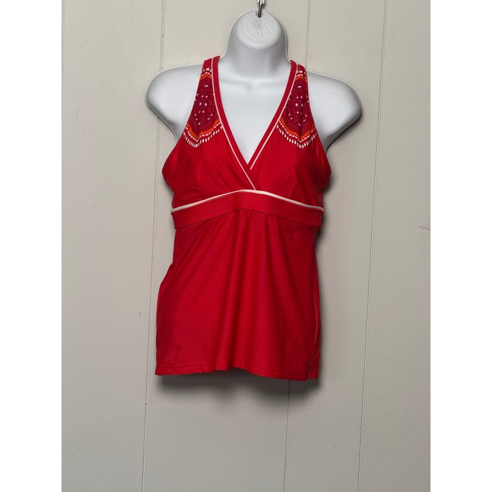 Athleta Red Embroidered Racerback Tankini Swim Top V-Neck Size Medium Tall